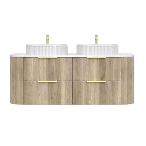 KDK Vanity Arden-D Classic Oak Fluted Curved Wall Hung Vanity Cabinet 1500mm - Double Bowl Layout