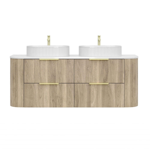 KDK Vanity Arden-D Classic Oak Fluted Curved Wall Hung Vanity Cabinet 1500mm - Double Bowl Layout