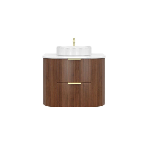 KDK Vanity Arden-D Walnut Fluted Curved Wall Hung Vanity Cabinet 750mm