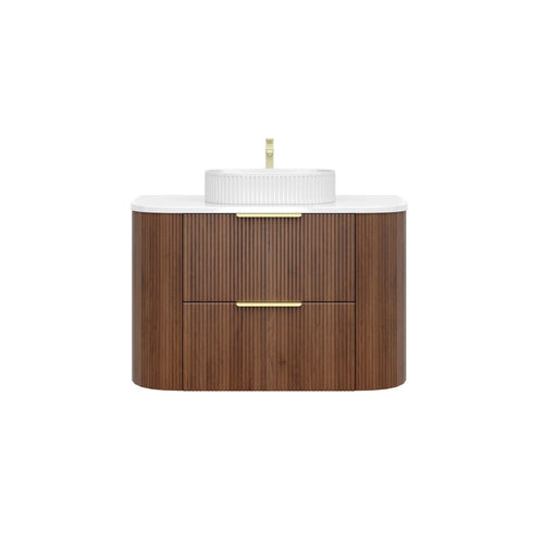 KDK Vanity Arden-D Walnut Fluted Curved Wall Hung Vanity Cabinet 900mm