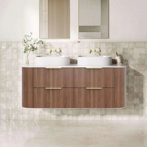 KDK Vanity Arden-D Prime Oak Fluted Curved Wall Hung Vanity Cabinet 1200mm - Double Bowl Layout