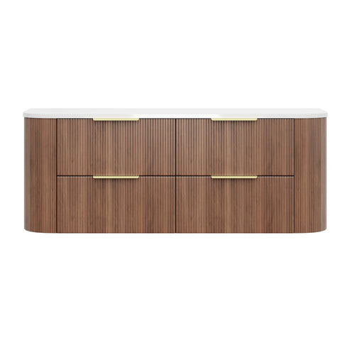 KDK Vanity Arden-D Prime Oak Fluted Curved Wall Hung Vanity Cabinet 1500mm - Single Bowl Layout