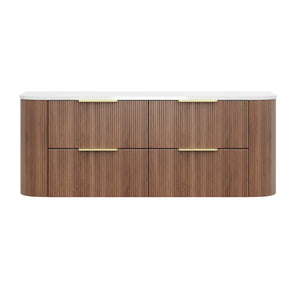 KDK Vanity Arden-D Prime Oak Fluted Curved Wall Hung Vanity Cabinet 1500mm - Double Bowl Layout