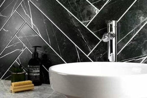 GNS Tile ART209 HB35150NM-H ARTEMIS NERO MARQUINA HERRINGBONE HONED 35X150MM (235x240mm per Sheet)