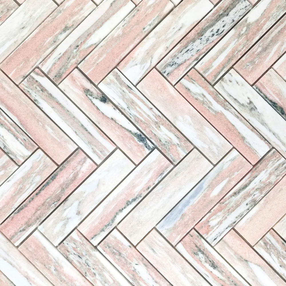 ART227 HB35150NP-H ARTEMIS NORWEGIAN PINK HERRINGBONE HONED 35X150MM (235x240mm per Sheet)