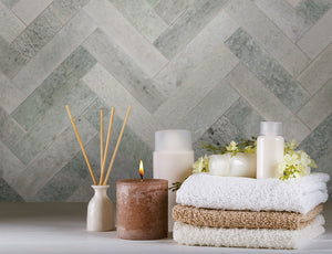 ART232 HB35150MG-H ARTEMIS MING GREEN HERRINGBONE HONED 35X150MM (235x240mm per Sheet)