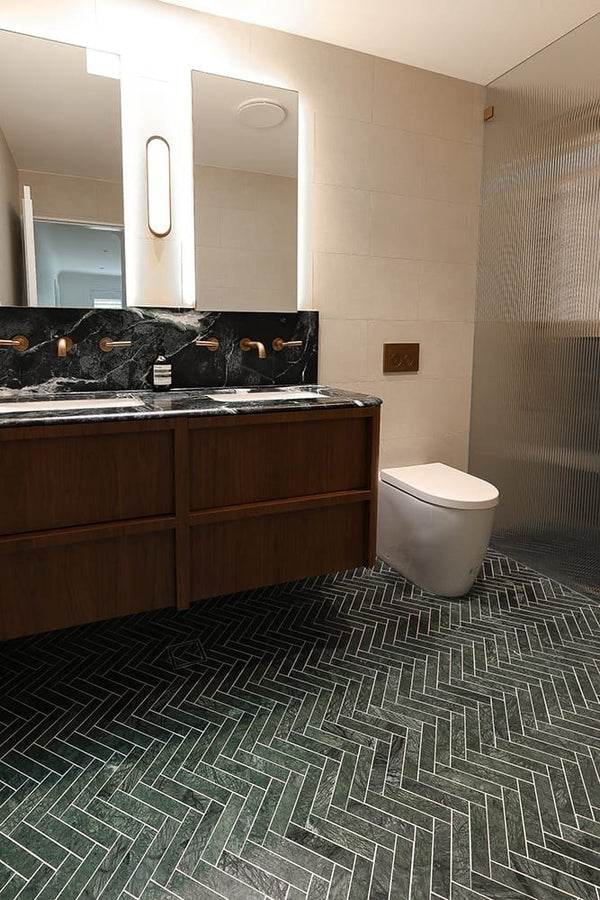 GNS Tile ART233 ARTEMIS INDIAN GREEN HERRINGBONE HONED 35X150 (235x240mm per Sheet)