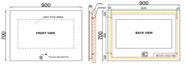 ZENMO simple Anti Fog Mirror with LED Light 900x700mm