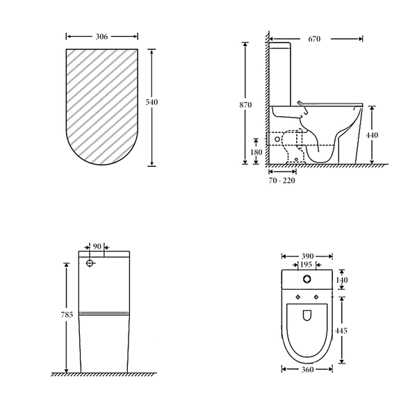 Noveen Toilets T2125A — ATLANTA Rimless Toilet Suite