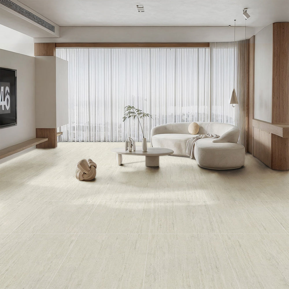 Aura Ivory Matt Travertine Tile Look 600x600mm
