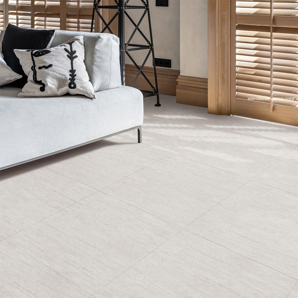 Aura White Matt Travertine Tile Look 600x600mm