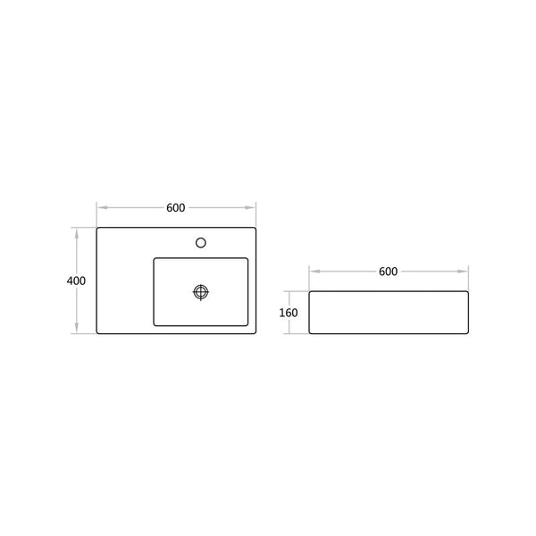 B35R - Above Counter / Wall Hung Basin 600x400x160MM