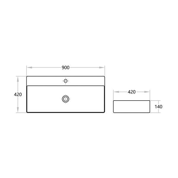B9042 - Above Counter / Wall Hung Basin 900x420x140MM