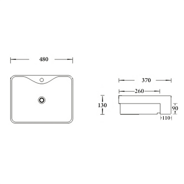 Noveen Basins BA350 - Semi Recessed Basin 480x370x130MM