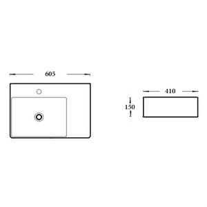 Noveen Basins BA800LHB - Above Counter / Wall Hung Basin 605x410x150MM