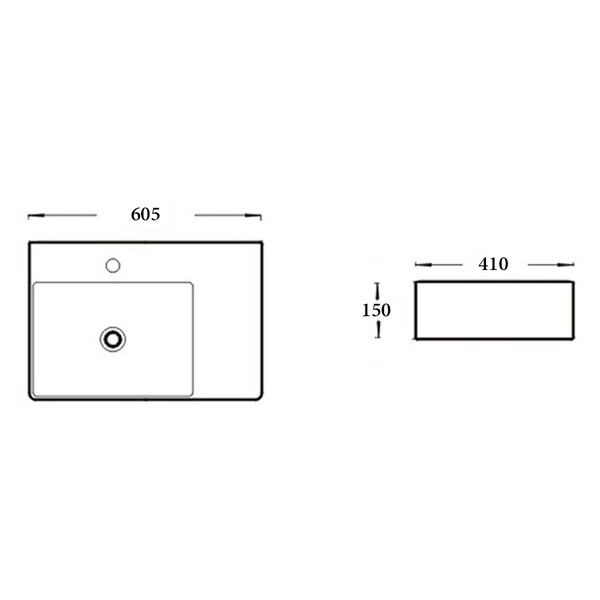 Noveen Basins BA800LHB - Above Counter / Wall Hung Basin 605x410x150MM