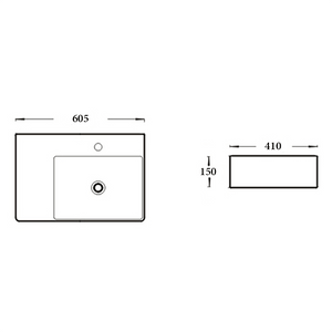 Noveen Basins BA800RHB - Above Counter / Wall Hung Basin 605x410x150MM