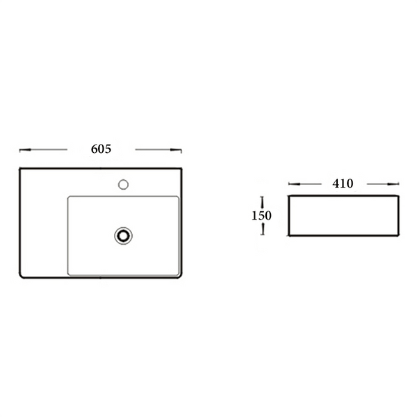 Noveen Basins BA800RHB - Above Counter / Wall Hung Basin 605x410x150MM