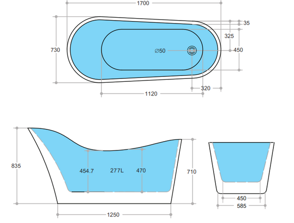 Bevel BBT1700NF Free Standing Bathtub Non Overflow 1700*730*835mm