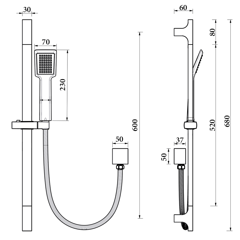 BSH01 Square SHOWER RAIL