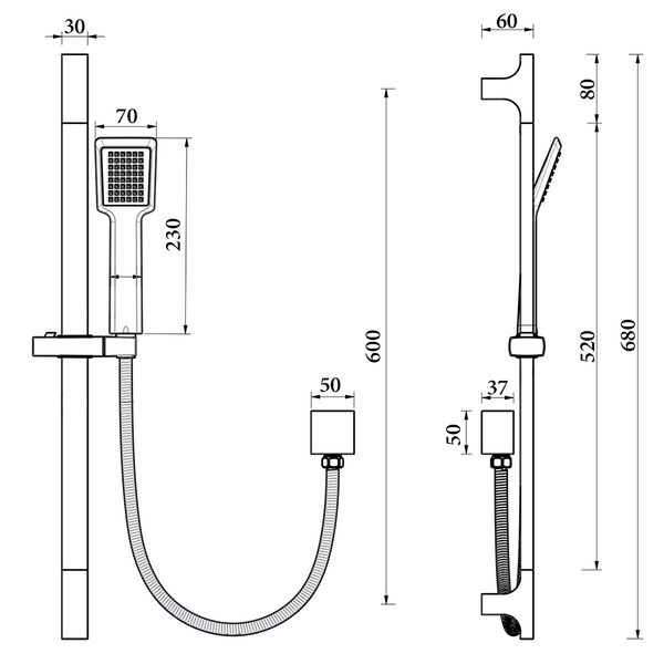 Noveen Showers BSH01 Square SHOWER RAIL