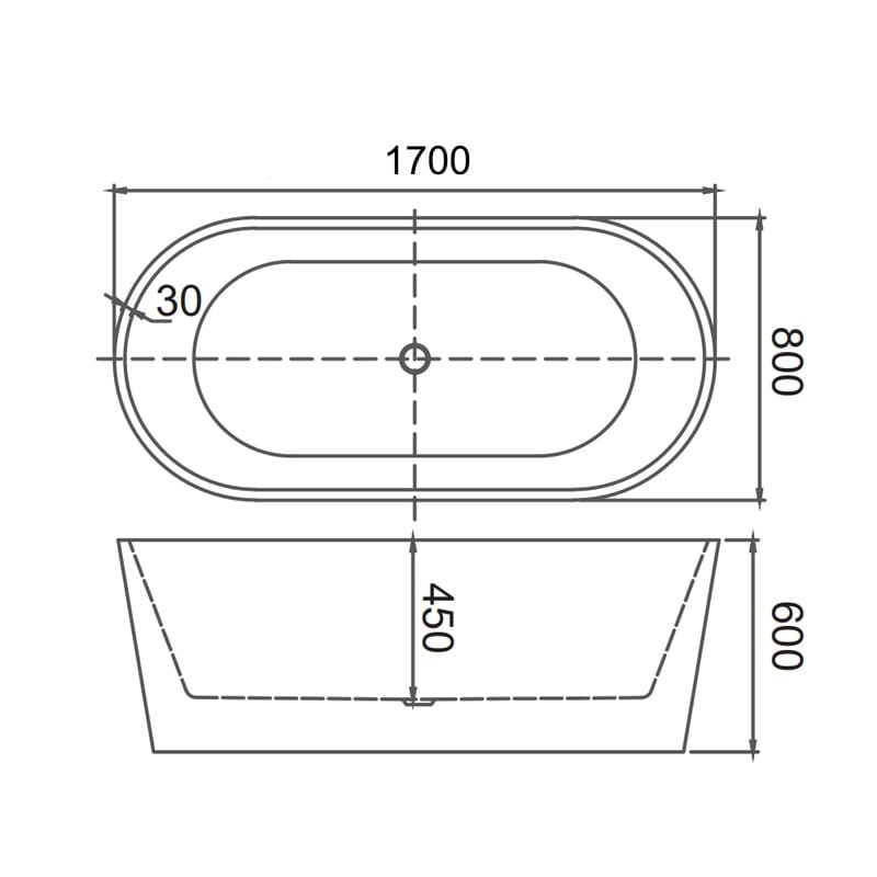 BT 086 -1700mm*800mm*550mm VIVO Oval Bath 1700