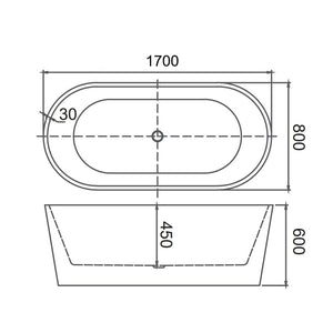 ZENMO Bathtubs BT 086 -1700mm*800mm*550mm VIVO Oval Bath 1700