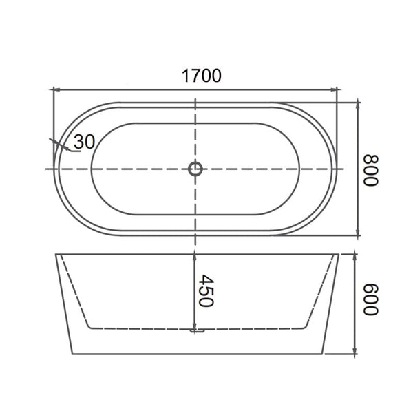 ZENMO Bathtubs BT 086M -1700mm*800mm*550mm VIVO Oval Bath 1700 in Matte Finish