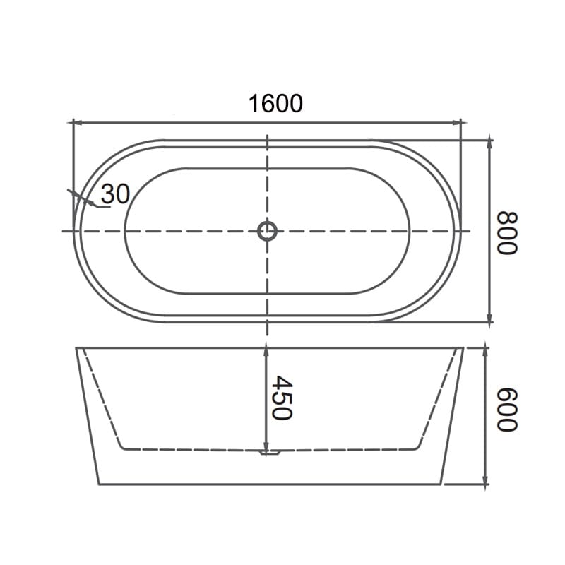 BT 086S - 1600mm*800mm*550mm VIVO Oval Bath 1600