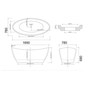 ZENMO Bathtubs BT 281BK CURO Free Standing Bath Tub 1700mm - Gloss White Inside, Matte Black Outside