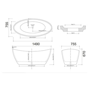 ZENMO Bathtubs BT 281SBK CURO Free Standing Bath Tub 1500mm - Gloss White Inside, Matte Black Outside