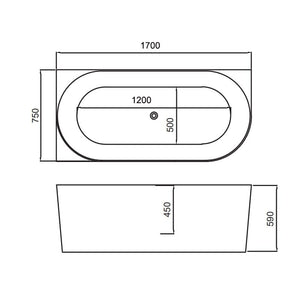 ZENMO Bathtubs BT 359L-M PIAZA 1700mm Left Hand Free Standing Bath in Matte White 1700x750x590mm