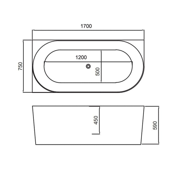 ZENMO Bathtubs BT 359L PIAZA 1700mm Left Hand Free Standing Bath in Gloss White 1700x750x590mm