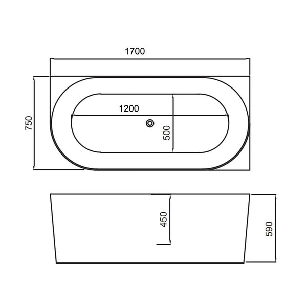 ZENMO Bathtubs BT 359R-M PIAZA 1700mm Right Hand Free Standing Bath in Matte White 1700x750x590mm