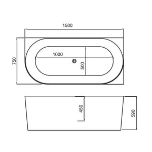 ZENMO Bathtubs BT 359RS PIAZA 1500mm Right Hand Free Standing Bath in Gloss White 1500x750x590mm