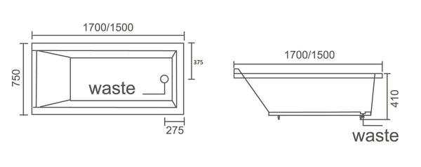 ZENMO Bathtubs BT 817A CHELSEA Insert Rectangle Bath Tub with Tile Lip 1700mm