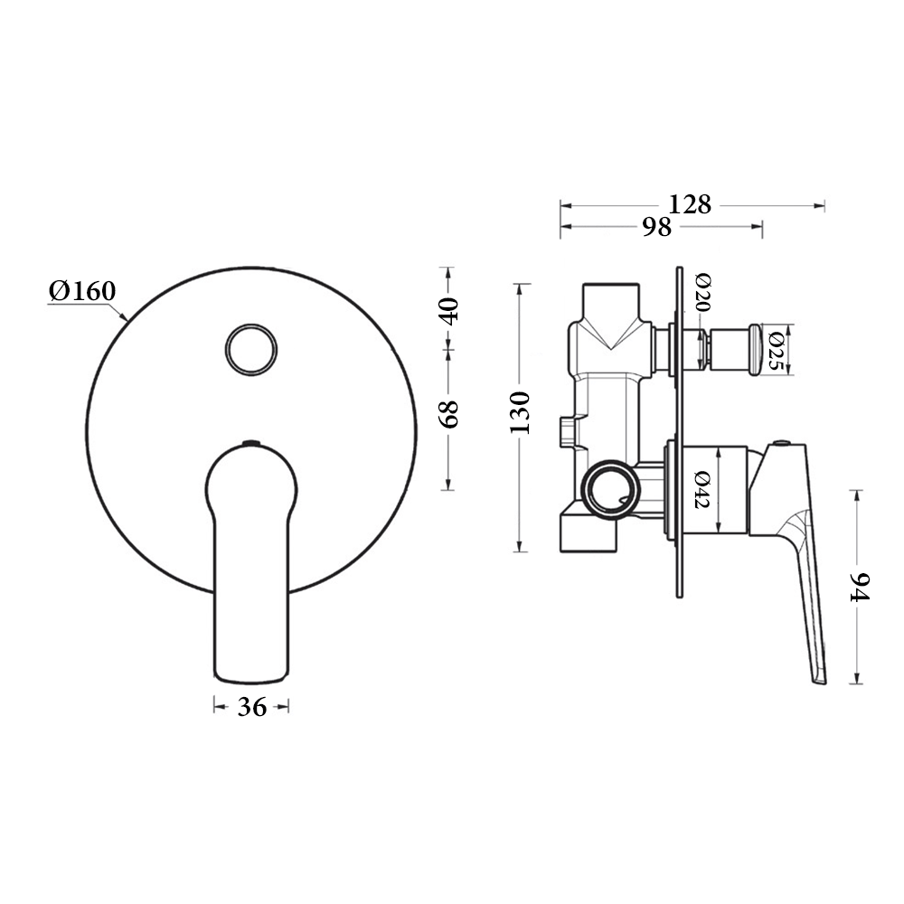 BTC8560 Flat Plate London series SHOWER MIXER with diverter
