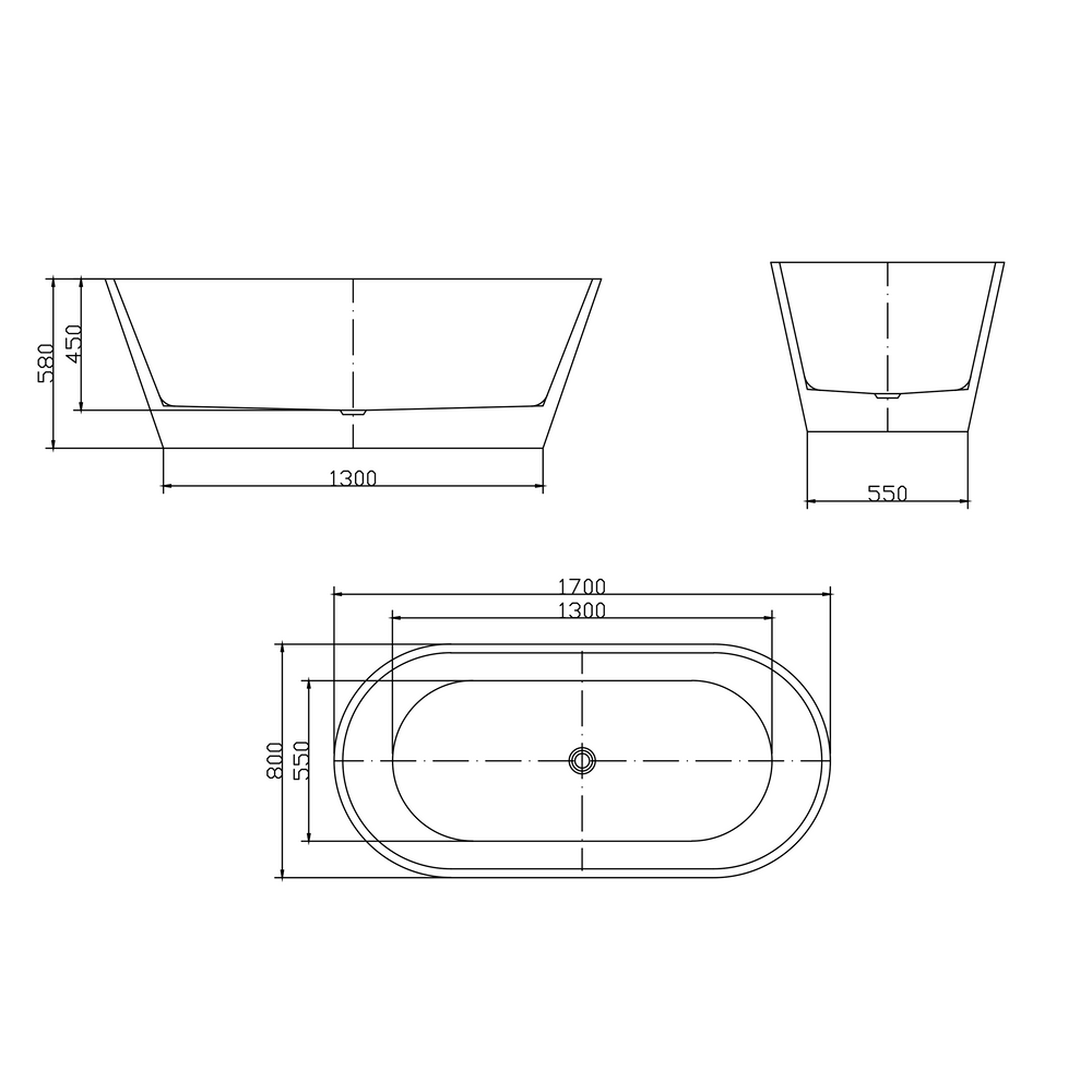BTR1700 Rome Freestanding Bathtub 1700mm (Long) x 800mm (Wide) x 580mm (Height)