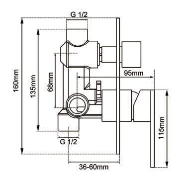BU0125-2.ST LUCID PIN ROUND BRUSHED NICKEL SHOWER/BATH MIXER DIVERTER