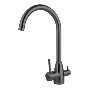 BUGM1041.KM BRUSHED GUN METAL 3 WAY PURE DRINKING WATER HOT & COLD SWIVEL SPOUT KITCHEN MIXER
