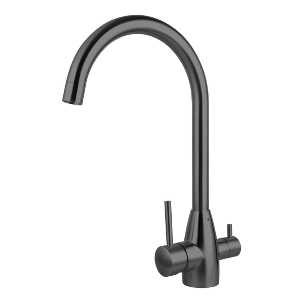 BUGM1041.KM BRUSHED GUN METAL 3 WAY PURE DRINKING WATER HOT & COLD SWIVEL SPOUT KITCHEN MIXER