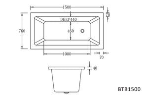 BTB1500 SPA BARI Drop In Spa Bathtub 1500x760MM