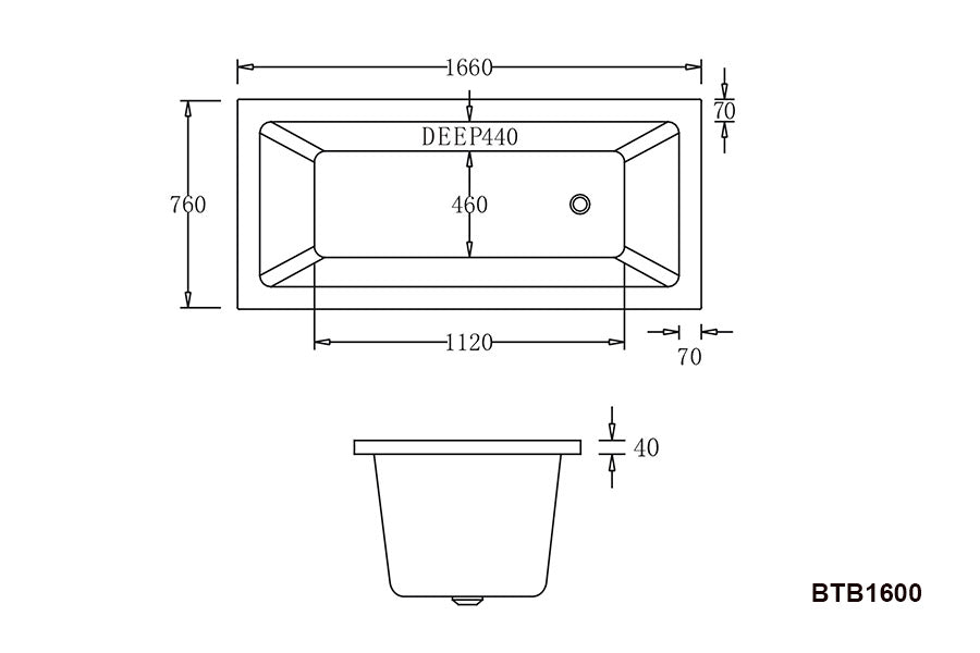 BTB1660 SPA BARI Drop In Spa Bathtub 1660mm (Long) x 760mm (Wide)