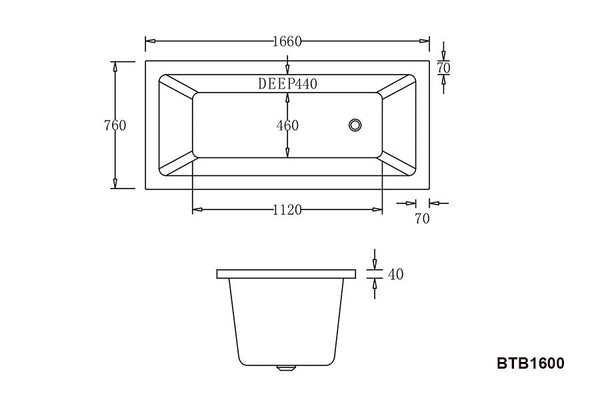 BTB1660 SPA BARI Drop In Spa Bathtub 1660mm (Long) x 760mm (Wide)