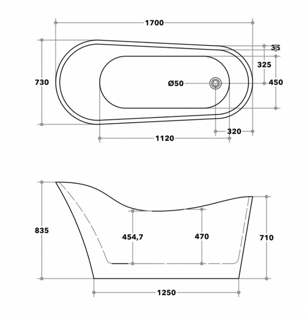 Bevel BBT1700B GBBT-8-1700 Free Standing Bathtub Gloss Black and White Non Overflow 1700*730*835mm