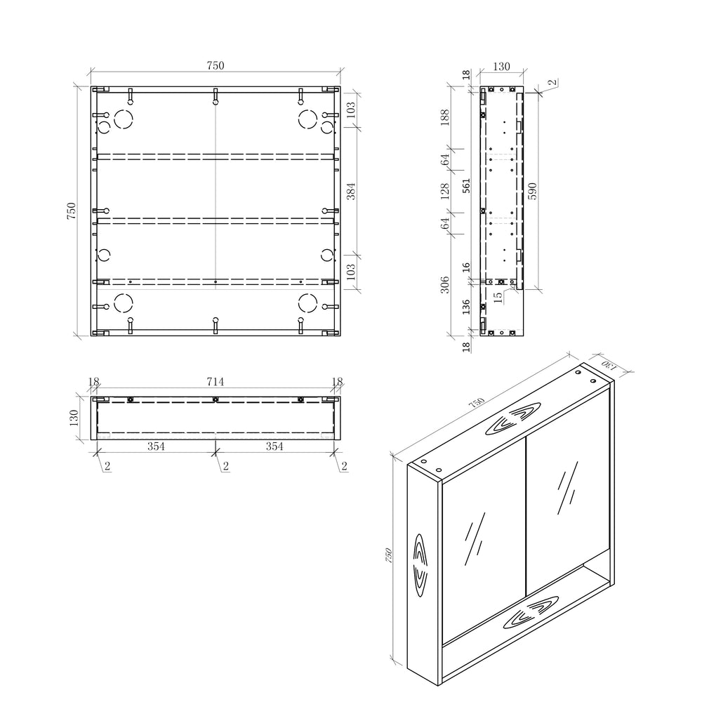 MIRO BONDI75 BONDI 750x130x590mm Mirror Shaving Cabinet