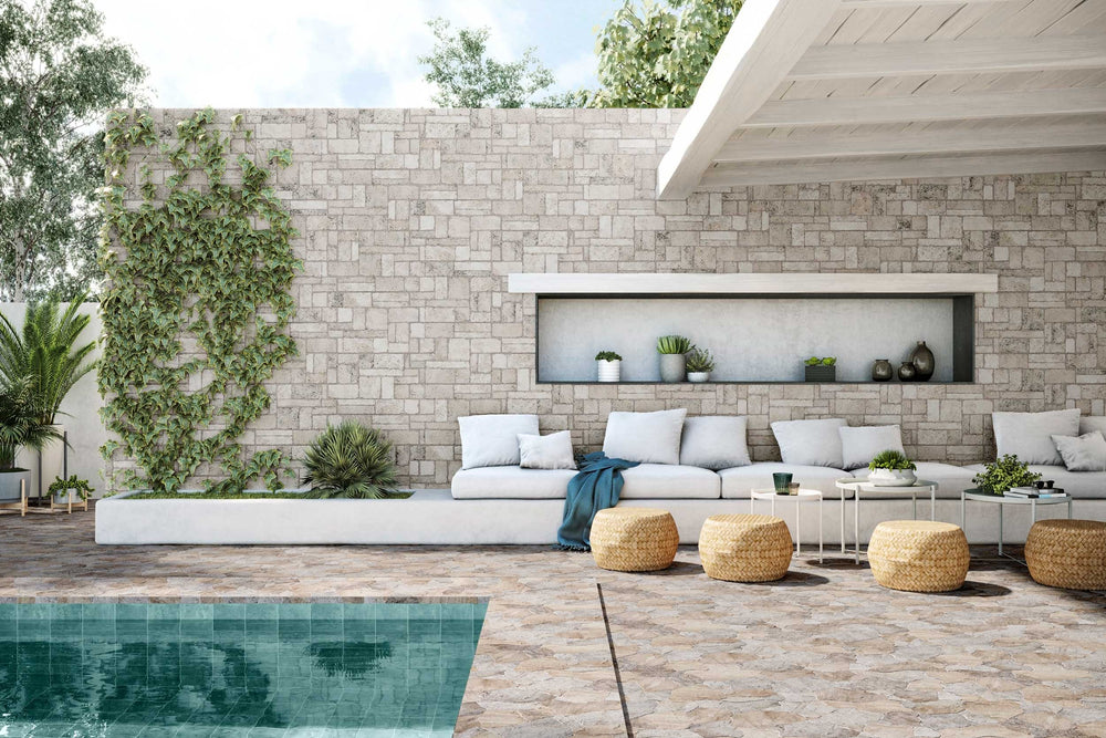 Borgogna White Stonework Natural Stone Looking Tile 442x589mm