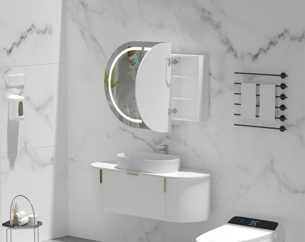 Trade Vanities C-12075CSMWL CARYSIL MYSTIC 1200X750MM MATTE WHITE OVAL LED SHAVING CABINET