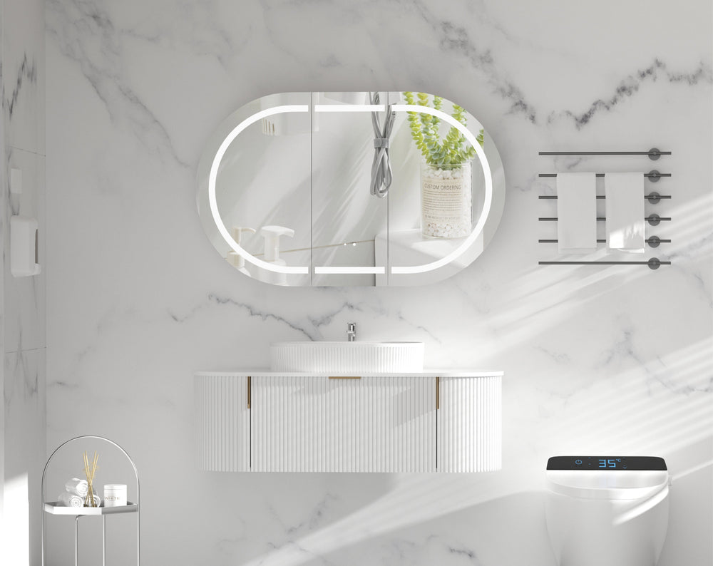 C-12075CSMWL CARYSIL MYSTIC 1200X750MM MATTE WHITE OVAL LED SHAVING CABINET