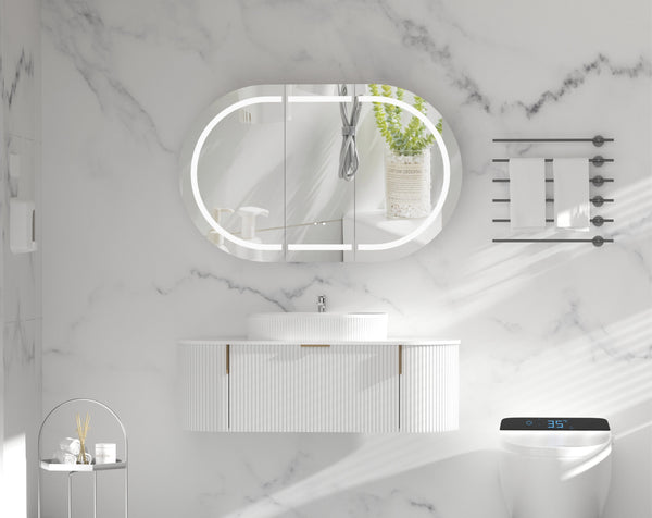 Trade Vanities C-12075CSMWL CARYSIL MYSTIC 1200X750MM MATTE WHITE OVAL LED SHAVING CABINET